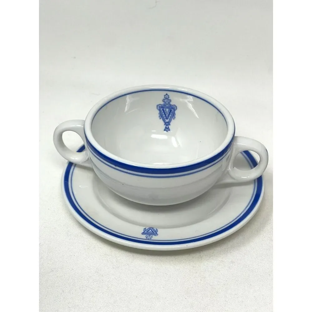 Vintage (2) Vanderbilt Hotel New York Double Handle Soup Cup Mayer China Crest